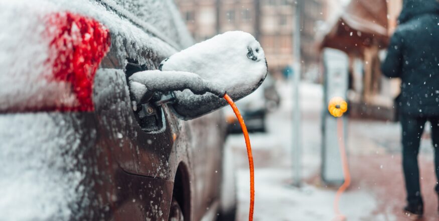 Electric car plug charging in the winter